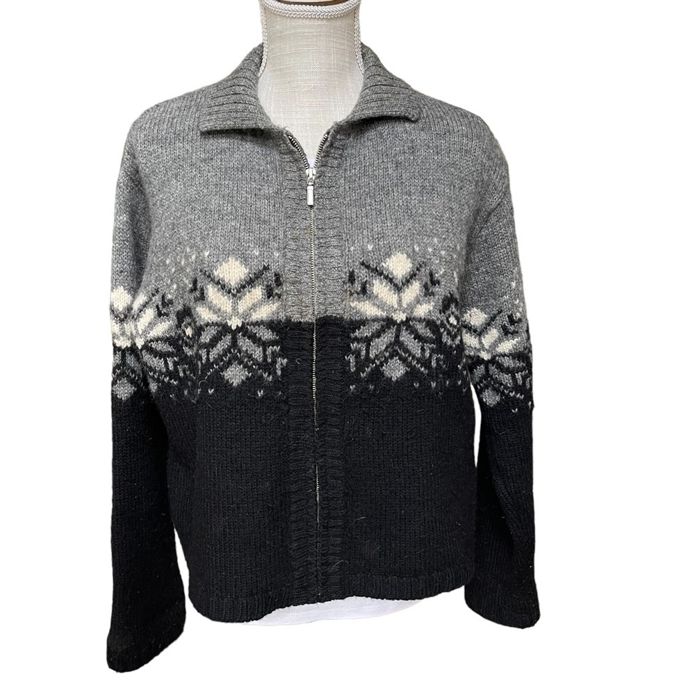Vintage By Preview Southwestern Knit Wool Full Zip Front Sweater Size: L